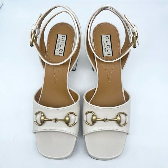 Gucci Mystic White Quentin Lady horsebit open toe platform sandals EU 39.5 - Picture 4 of 11